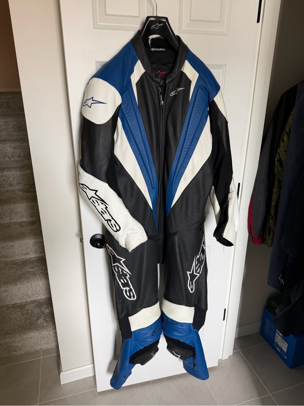 Alpinestars Blue Black White Leather Motorcycle Race Suit